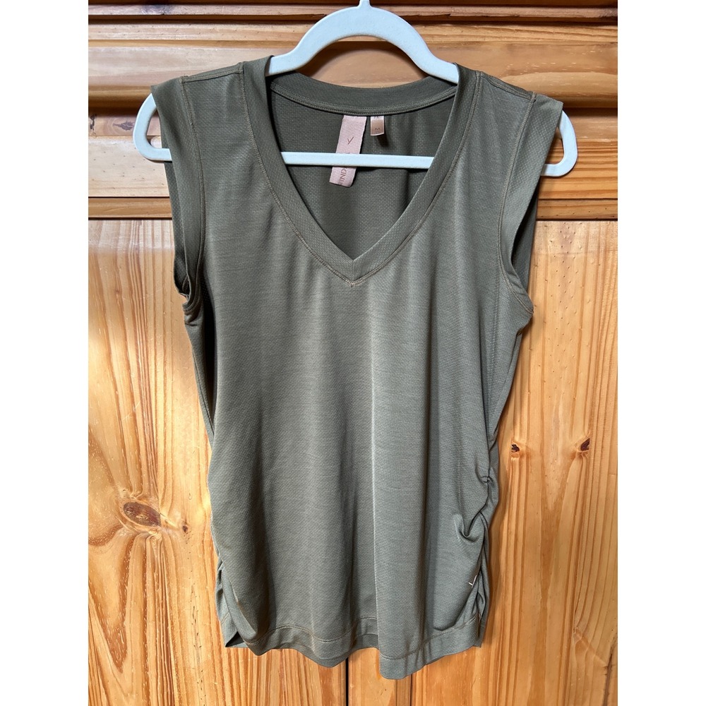 Indyeva Womens V-Neck Sleeveless Ruched Side Active Top Olive Green Medium